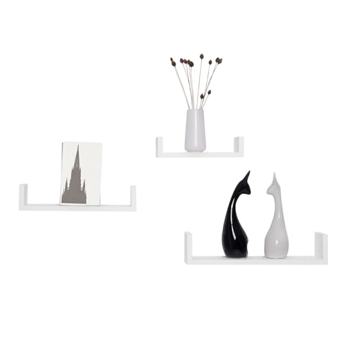 Woltu Wandplank Set U-vormig - MDF Wit - 3 Maten: 26x9,6x6 cm, 34x9,6x7,5 cm, 42x9,7x9 cm