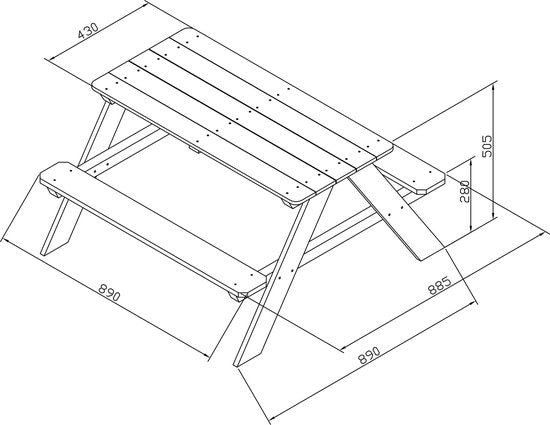Sunny Dave Picknicktafel in Bruin - Multifunctionele picknicktafel voor kinderen - FSC hout - 89x89x50cm