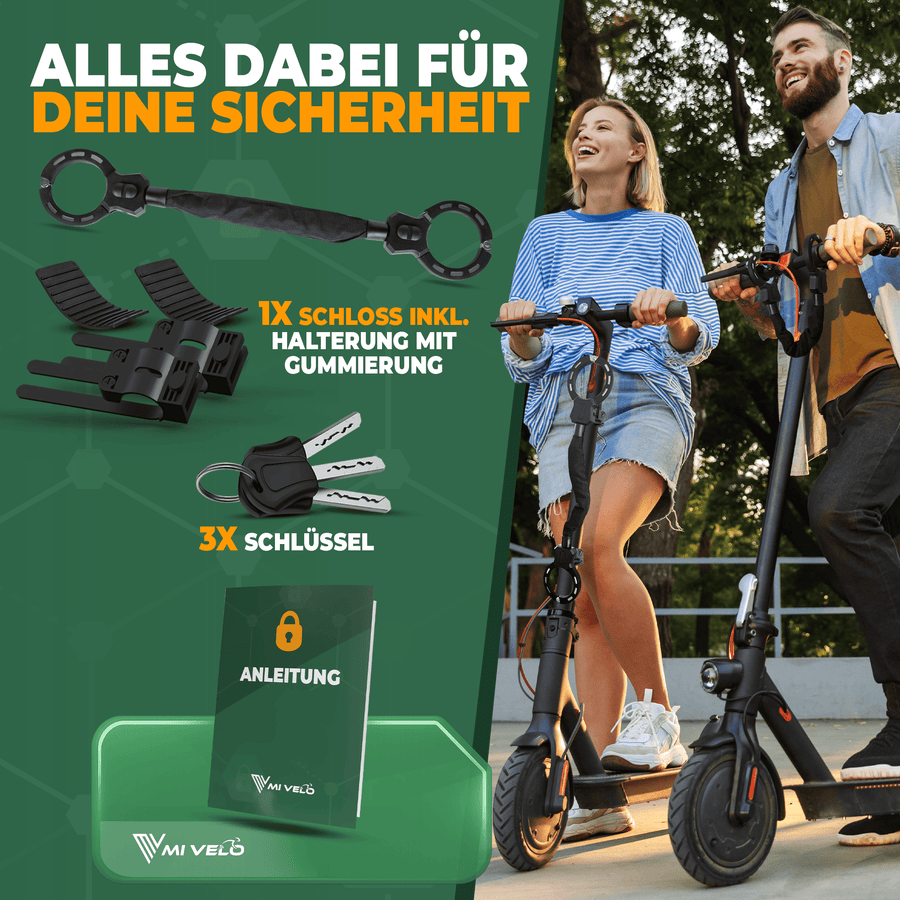 Robuuste E-Scooter & Fietsslot met 14 mm Hardstalen Ketting – 60 cm – Handschoenslot – Inclusief Houder & 3 Sleutels