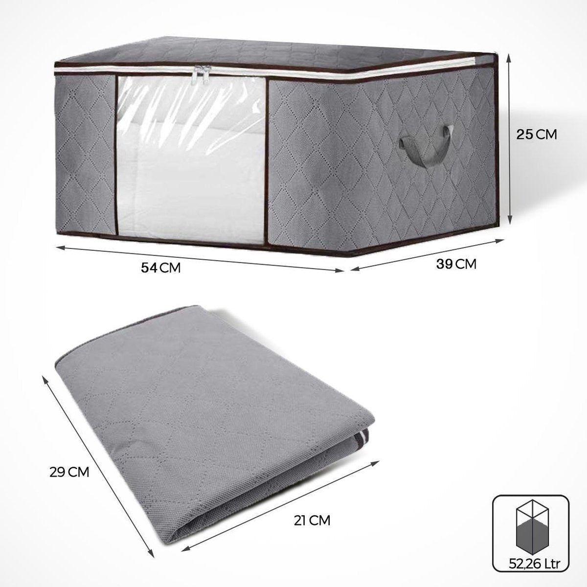 LifeGoods Opbergtas en Organizer - 4x 50L - 54x25x39 cm - Textiel - Grijs