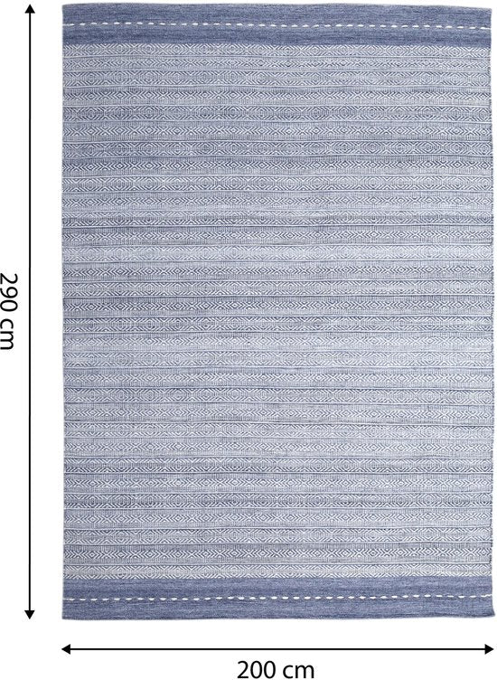 AXI Rhodos Buitenkleed – Rechthoekig – 200 x 290 cm – Blauw – Geometrisch patroon - Buitenkleed – Buitentapijt – Weer- en UV-bestendig – Plat geweven – Tuintapijt – Voor binnen en buiten - Handgeweven