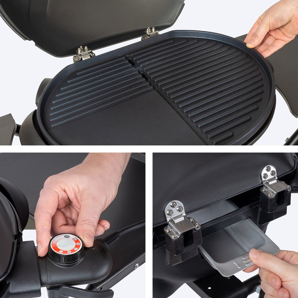 KitchenBrothers Elektrische BBQ - met Wielen - Opvouwbaar - Anti-aanbaklaag - 46,5 x 33,8cm - tot 250°C - 2400W - Zwart