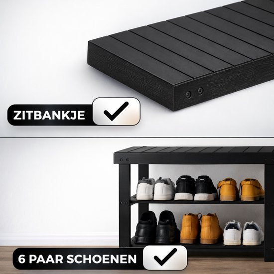 Bayt Schoenenrek - Schoenenkast - Schoenenbank - Hout - Zwart - 28 x 45 x 70 cm