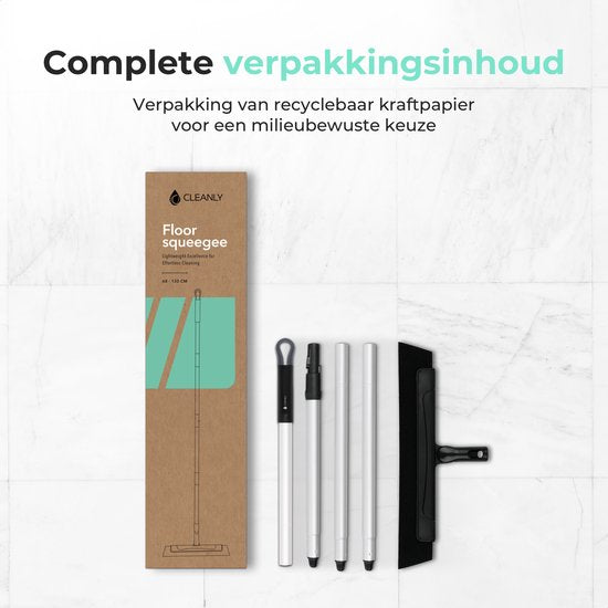 CLEANLY Vloertrekker met Steel 130 cm - Vloerwisser Badkamer en Trekker Douche - Douchewisser - Watertrekker - Breedte 34 cm - Zwart, Grijs