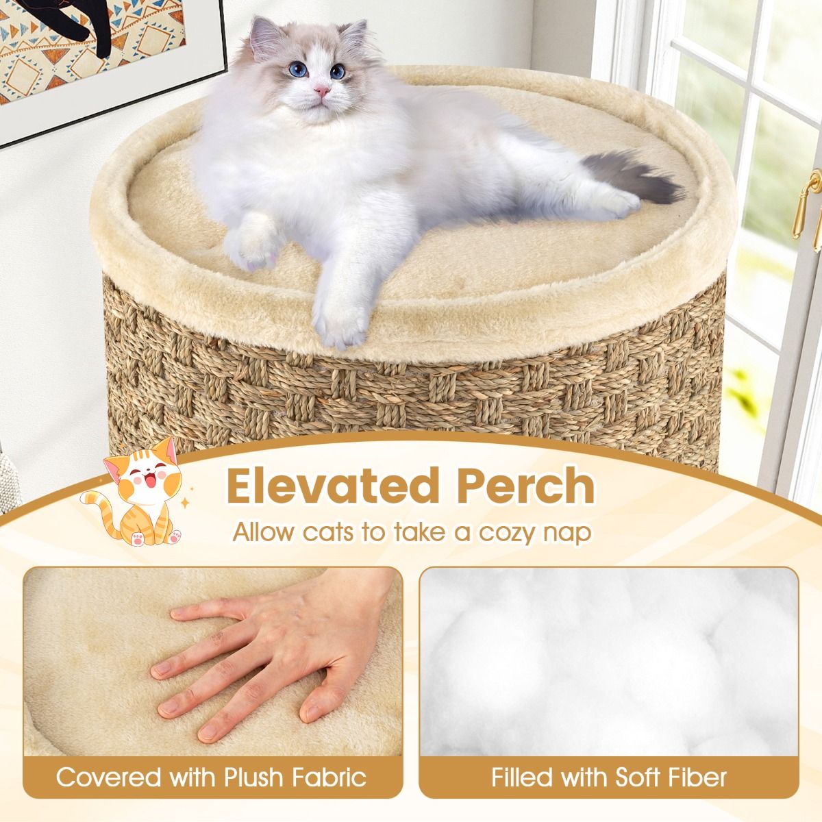 Coast Kattentoren met 3 verdiepingen - sisal krabpaal - knusse slaapplaatsen - kaki en bruin - 36 x 36 x 70 cm