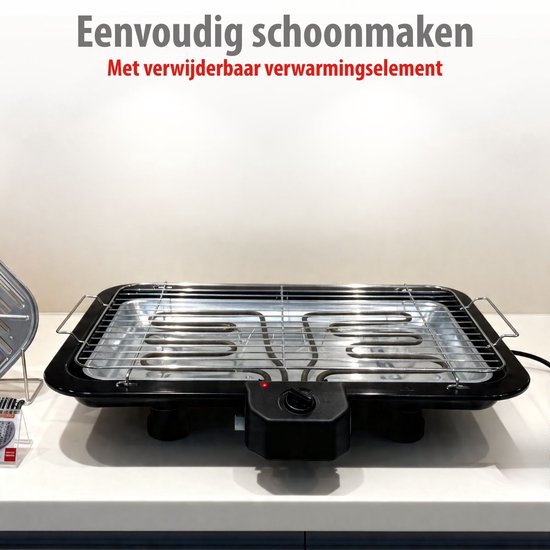 alpina Elektrische BBQ 2-In-1 2200W - Electrische BBQ Tafelmodel met Thermostaat - Elektrische Grill met Warmhoudfunctie - Tafelgrill Electrisch met Verstelbaar Rooster - 51 x 30 cm - Zwart