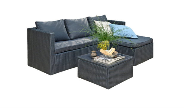 Outrium Paris – 5-Delige Loungeset – Zwart – PE-Rotan & Staal – Inclusief Kussens – 131x45x72 cm