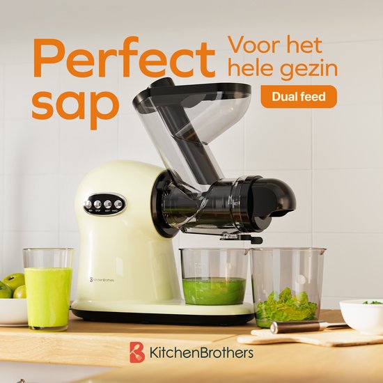 KitchenBrothers Slowjuicer XL - Juicer - Groenten en Fruitpers - 43 mm en 70 mm invoer - 500 ml - Champagne