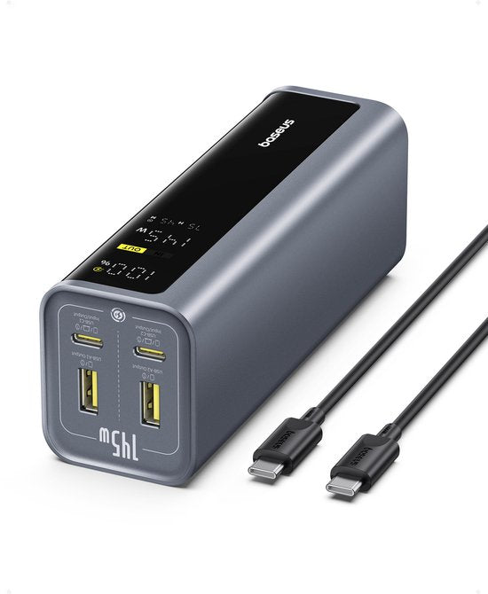 Baseus EnerGeek Power Bank -145W 20800mAh Laptop Powerbank- -Draagbare Oplader-Externe batterij met 2X USB-C PD 3.0 100W Max Snel opladen, Digitaal scherm, Compatibel met MacBook Pro, Dell, HP, SteamDeck, iPhone 16/15/14/13, Samsung