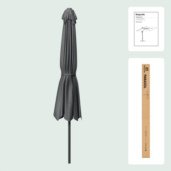 LifeGoods Parasol - Tuin - 268x178cm - 30° Kantelbaar - Waterdicht - UPF50+ - Donkergrijs