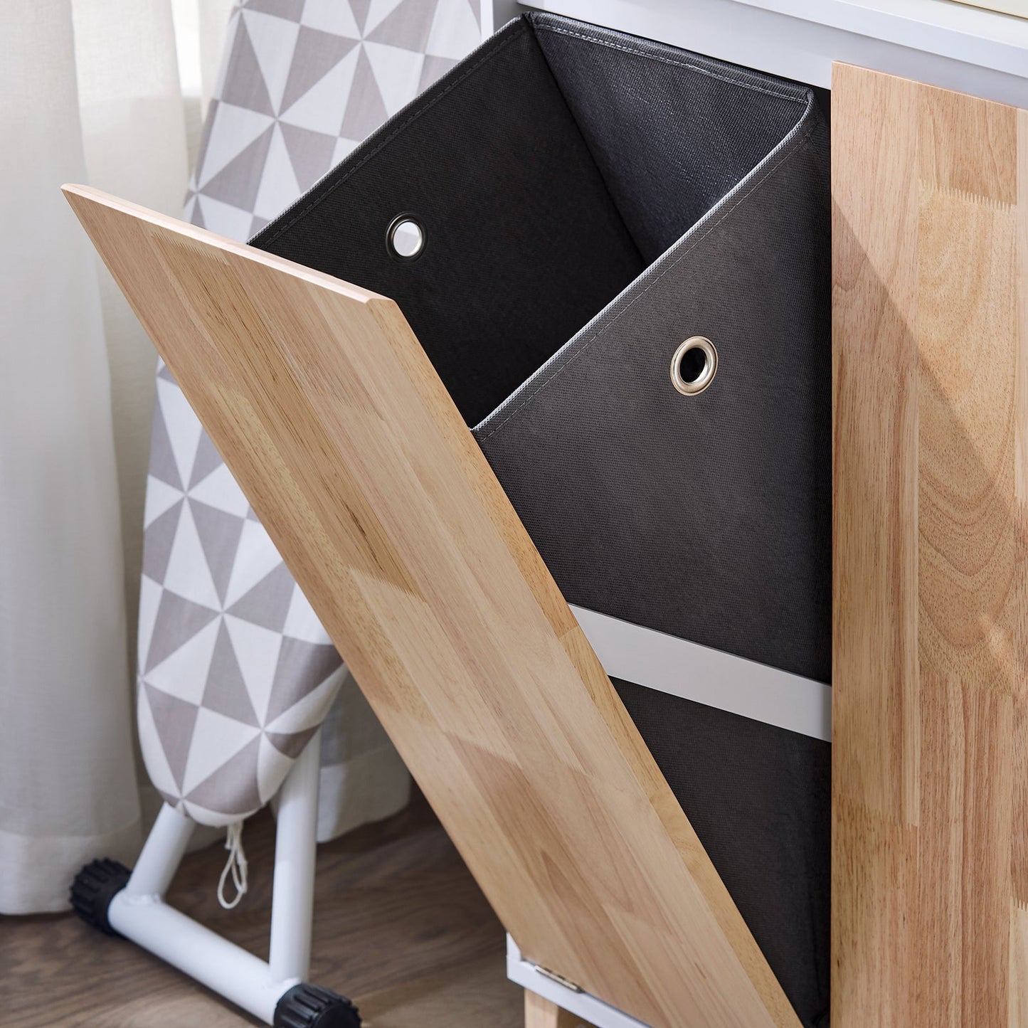 SoBuy BZR143-WN Badkamermeubel met Afneembare Wasbak, 3 Vakopslag en Wasmand – Wit, 64x33x110 cm