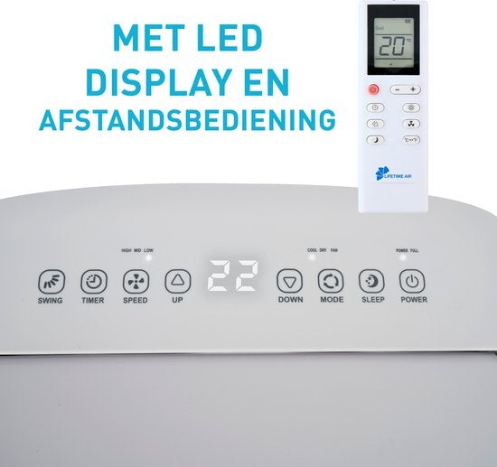 Lifetime Airco - 3 in 1 - Met Afvoerslang - 65dB - tot 96m2 - Afstandsbediening - Wit - 47x 38.2x75.2 cm