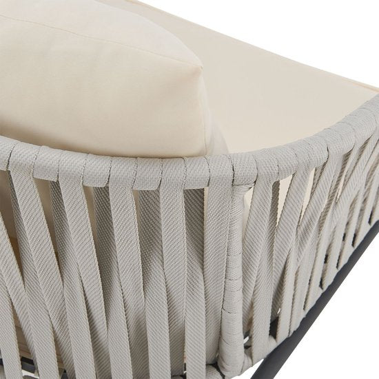 2 Tuinstoelen met touwgaas - Lichtgrijs - Incl. Rug- en zitkussens