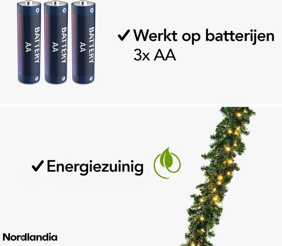 Nordlandia Guirlande Met verlichting - Timer - Kerstversiering - 500CM - Kerstslinger - Kerstdecoratie - 100 LED - Batterij