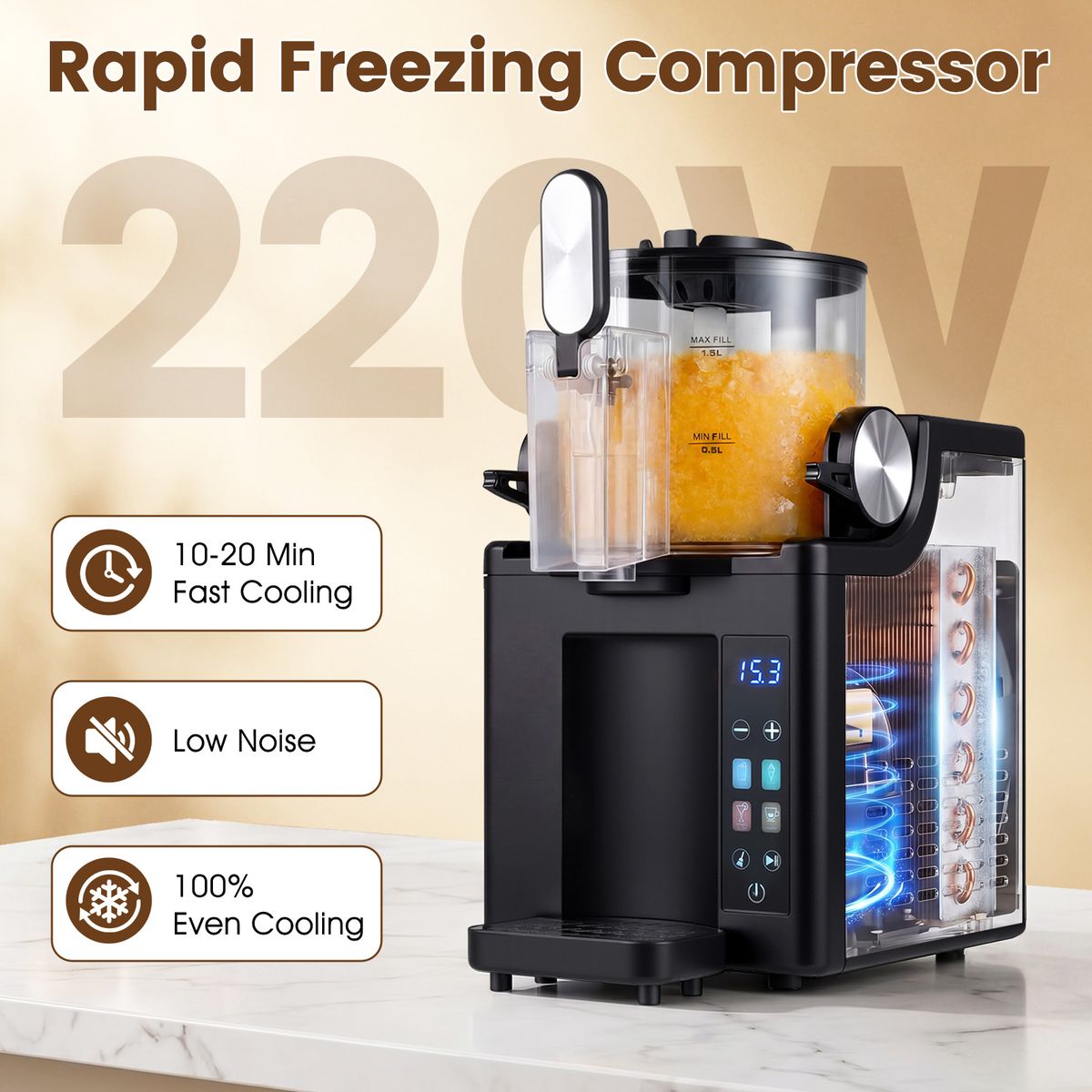 Coast Slushmachine - 1,5 liter - LED-touchbediening - Zelfreinigingsfunctie - Zwart