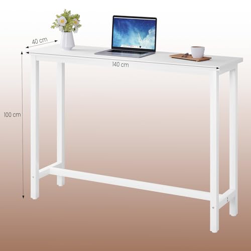 Woltu Keuken Bartafel Ontbijttafel Koffietafel - Metaal Wit Frame - 140x40 cm