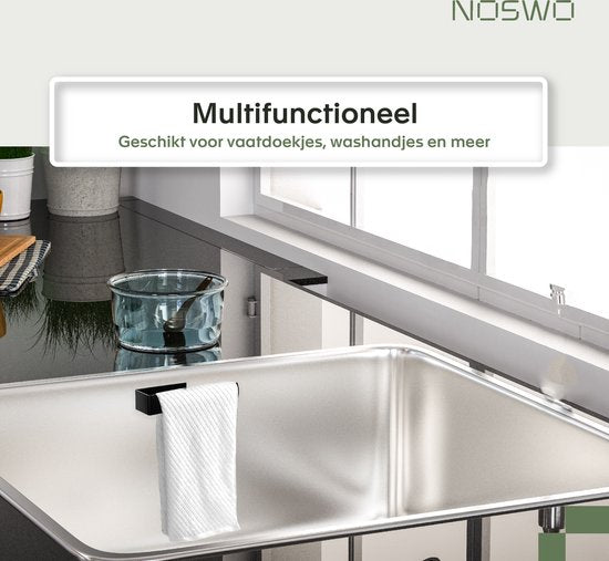 Noswo Vaatdoekhouder - Gootsteen Organizer - Aanrecht & Keuken - RVS - Zwart