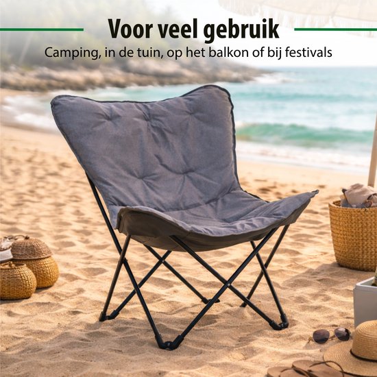 Camp active Vlinderstoel Opvouwbaar - Butterfly Chair Inclusief Draagtas - Campingstoel met Comfortabele Zitting - Lichtgewicht Klapstoel - 70 x 60 x 90 cm - Grijs