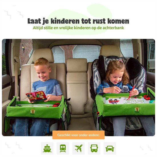 Qualita® Reistafel voor Kinderen Groen – Tablet Houder Auto - Autotafel – Speeltafel Auto – Auto organizer Kinderen - Tekentafel Auto – Opvouwbare Reistafel -