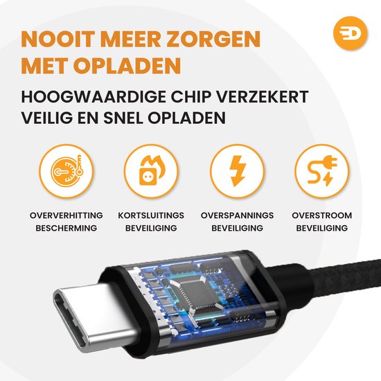Drivv. USB C Kabel naar USB C 3.2 - 100w Snellader - 3 Meter - 4K 60Hz - 20GBs - Geschikt voor Samsung, Macbook, iPhone 15 & Meer - Nylon Kabel - Zwart