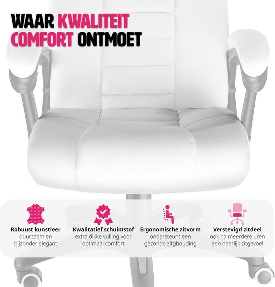 tectake® - Luxe directie Bureaustoel Burostoel Kantoorstoel - kunstleer - wit