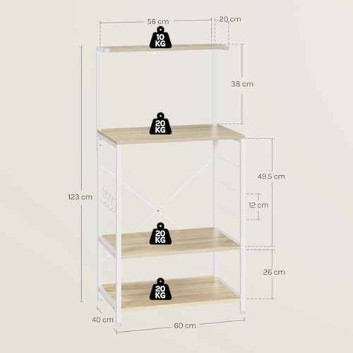 Woltu Keukenkast met 4 Planken Licht Eiken en Wit 60 x 40 x 123 cm