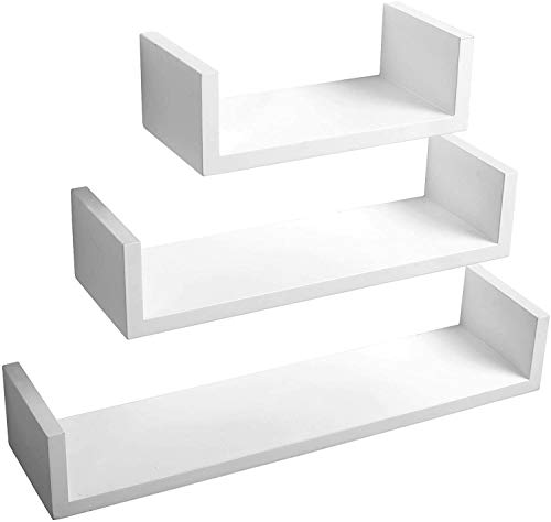 Woltu Wandplank Set U-vormig - MDF Wit - 3 Maten: 26x9,6x6 cm, 34x9,6x7,5 cm, 42x9,7x9 cm