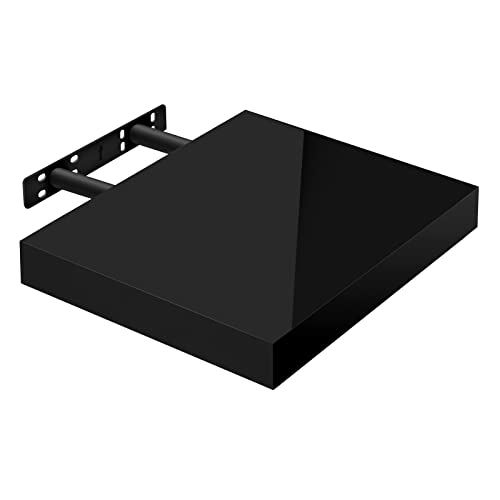 Woltu Volato Zwevende Wandplank - Hout Glanzend Zwart - 30 x 22,8 x 3,8 cm