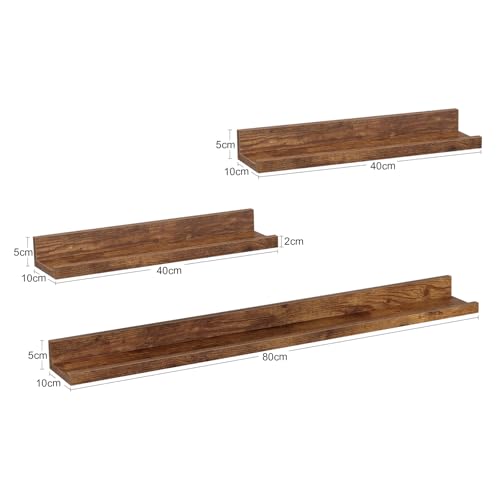 Woltu Set van 3 Wandplanken - Rustiek Bruin - 2x 40x10 cm & 1x 80x10 cm