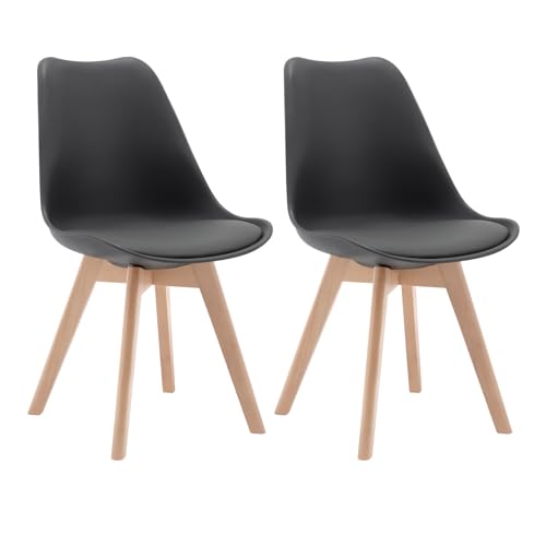 Woltu Eetkamerstoelen Set van 2 Ergonomisch Design - Massief Hout en Kunstleer - Grijs - BH29gr-2