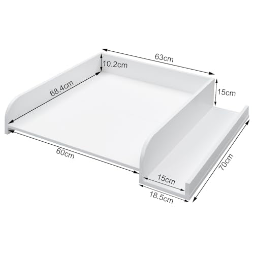 Woltu Baby Verschoningskussen met Beschermrand en Opbergrek - Wit - 80 x 70 x 16,5 cm