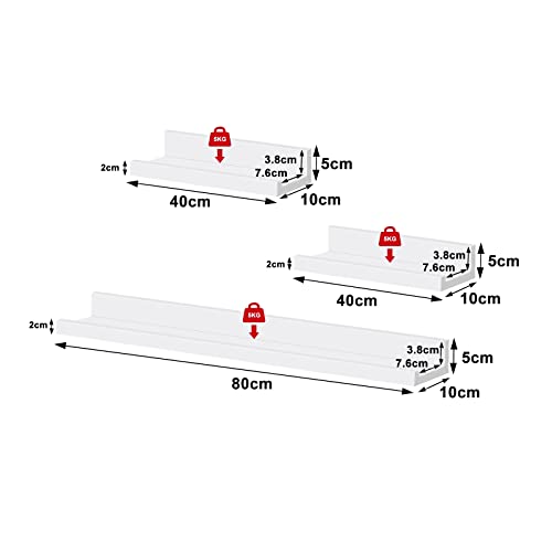 Woltu Set van 3 Witte Wandplanken - Zwevende Opbergplanken voor Woonkamer, Keuken en Slaapkamer