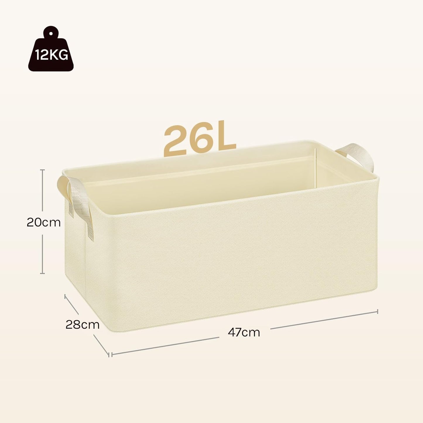 Woltu Set van 3 Opvouwbare Opbergboxen met Handgrepen - Crème - 47 x 28 x 20 cm