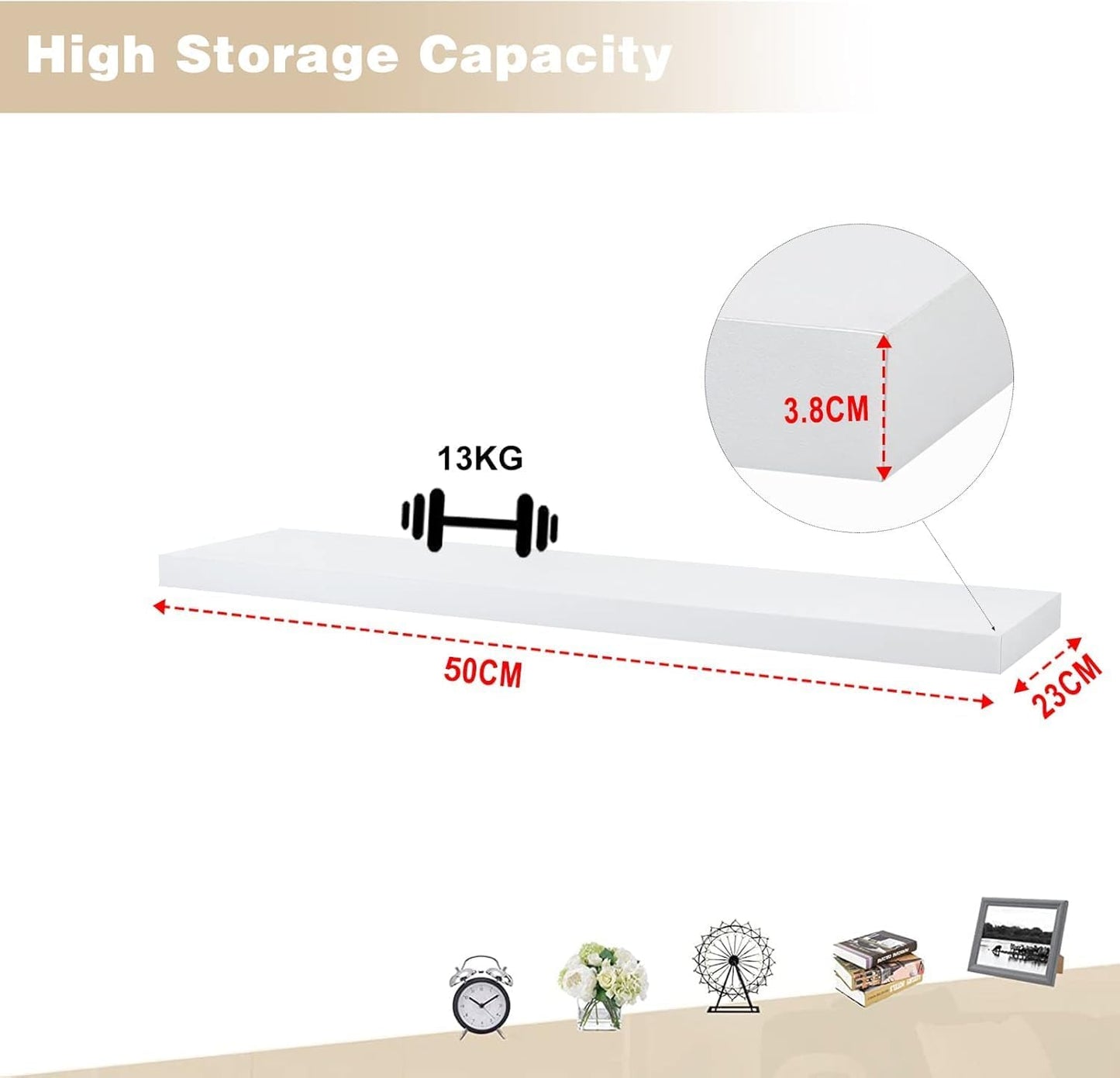 Esituro Zwevende Wandplank Wit 50 x 22,9 x 3,8 cm - Moderne MDF Wandplank - Floating Shelf voor Woonkamer, Slaapkamer, Keuken en Badkamer