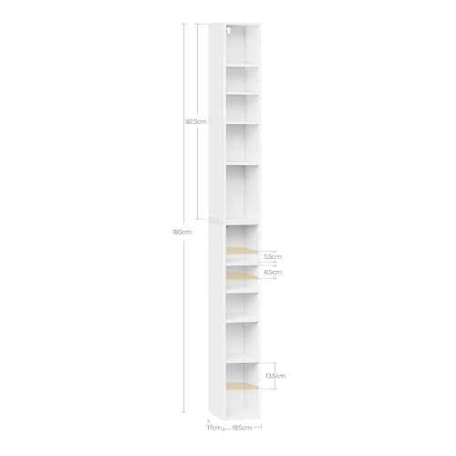 Woltu Kubusplank met 10 Vakken - Smalle Hoge Boekenkast - Wit - 19,5 x 17 x 92,5 cm