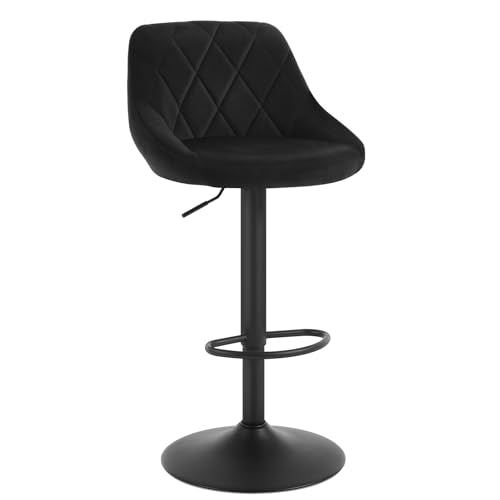 Woltu Barkruk Metalen Frame en Fluweel Bekleding Zwart - Draaibaar en Verstelbaar BH219sz-1