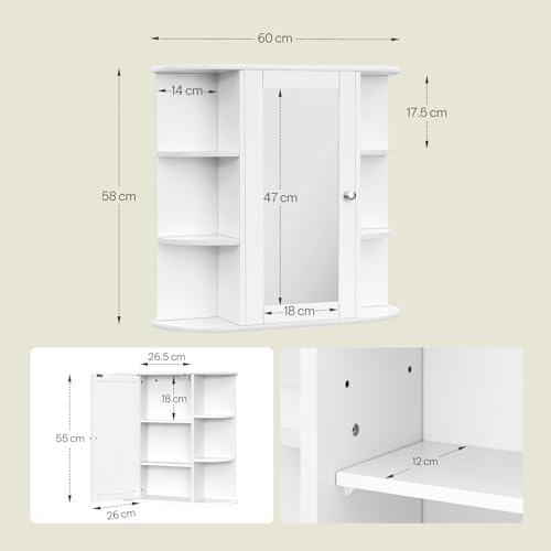 eSituro Badkamerkast met Spiegel Wit LHT 60 x 58 x 16 cm
