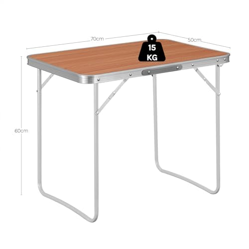Woltu Campingtafel CPT8135ei - Lichtgewicht Opvouwbare Tafel van Aluminium en MDF - Eiken Kleur - 70 x 50 x 60 cm