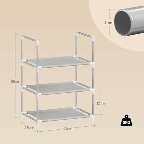 Woltu Schoenenrek 3-laags - Compacte Schoenenopberger met Smalle Planken, Grijs, 41 x 28 x 55 cm