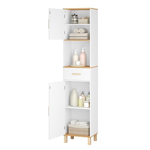 Eugad Badkamerkast met 5 Vakken en 1 Lade Wit 40 x 180 x 30 cm