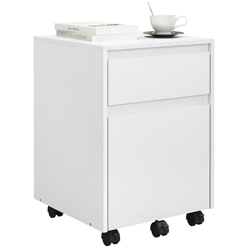 Woltu Rollende Ladenkast ASK11ws - Mobiele Kantoorcontainer met 2 Lades - Wit - 40 x 56 x 40 cm