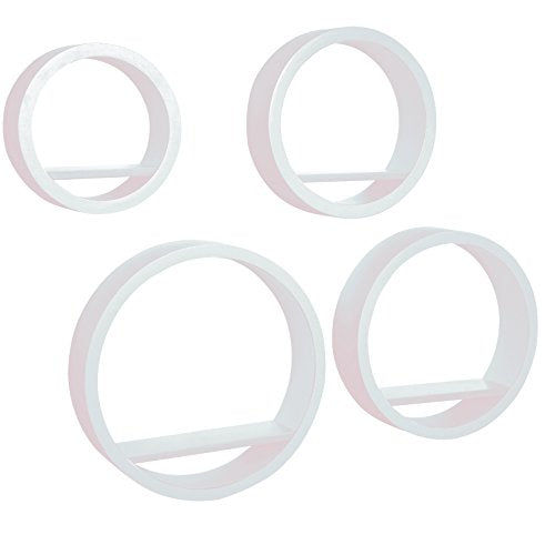 Woltu Wandrek Set van 4 Ovale Zwevende Wandplanken - Wit MDF - 39,6 / 34,5 / 29,5 / 24,5 cm