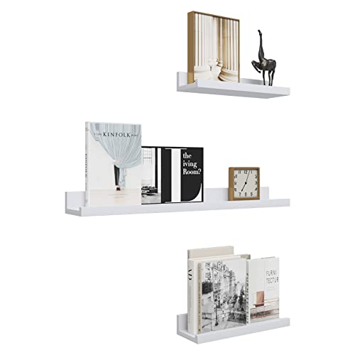 Woltu Set van 3 Witte Wandplanken - Zwevende Opbergplanken voor Woonkamer, Keuken en Slaapkamer