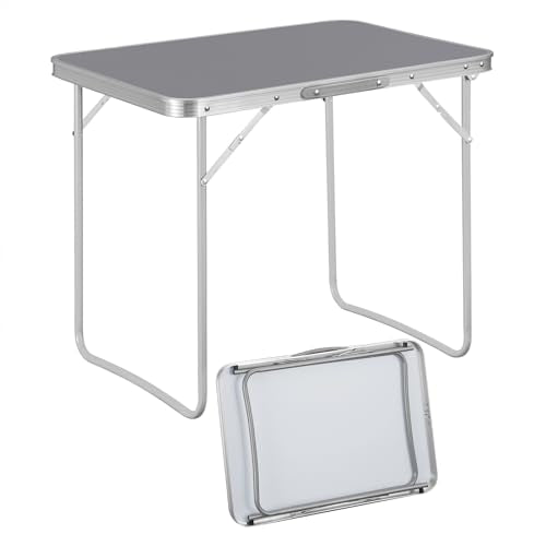 Woltu Campingtafel CPT8135gr - Opvouwbare Reistafel met Handvat - Aluminium en MDF - Grijs - 70 x 50 x 60 cm