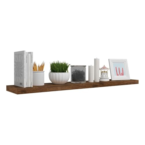 Woltu Wandplank RG9315hov Vintage Bruin - Houten Wandrek voor Woonkamer, Keuken, Badkamer, Slaapkamer en Kantoor - 120 x 23 x 3,8 cm