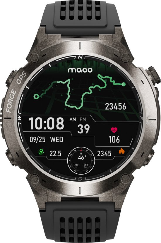 Maoo FORGE GPS Smartwatch Heren – 1.43" AMOLED Display – 3 Bandjes – 170+ Sportmodi – Hartslag, Bloeddruk, SpO₂ – Kompas, Zaklamp – Lange batterij (730 mAh) – 1 ATM – Gun Metal