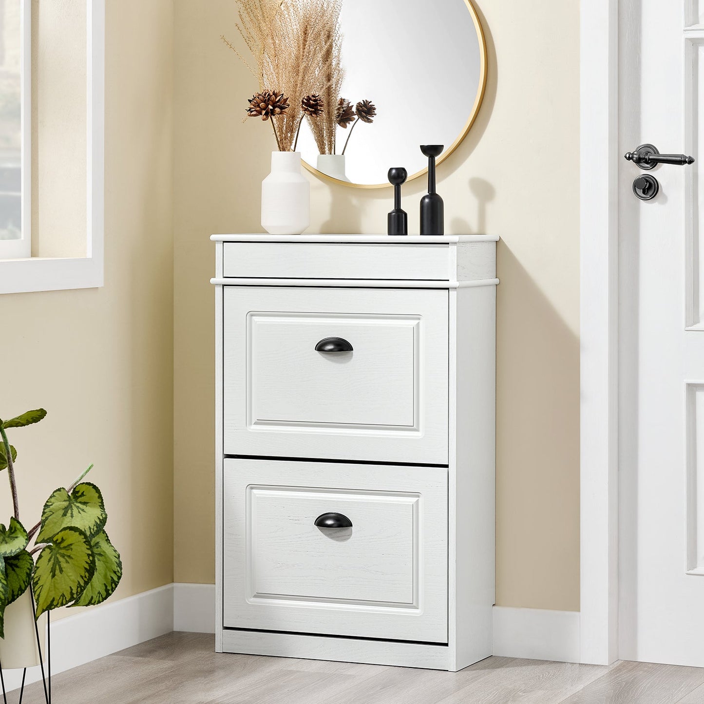SoBuy FSR78-WG Schoenenkast met 2 Kleppen, 8 Paar, Hal en Entree, 54 x 24 x 82 cm, Wit met Verouderd Houteffect