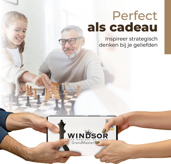 Windsor Schaakbord - met Schaakstukken - 30 cm - Annotaties - Schaakset - Magnetisch Schaakspel - Chess Set - Hout