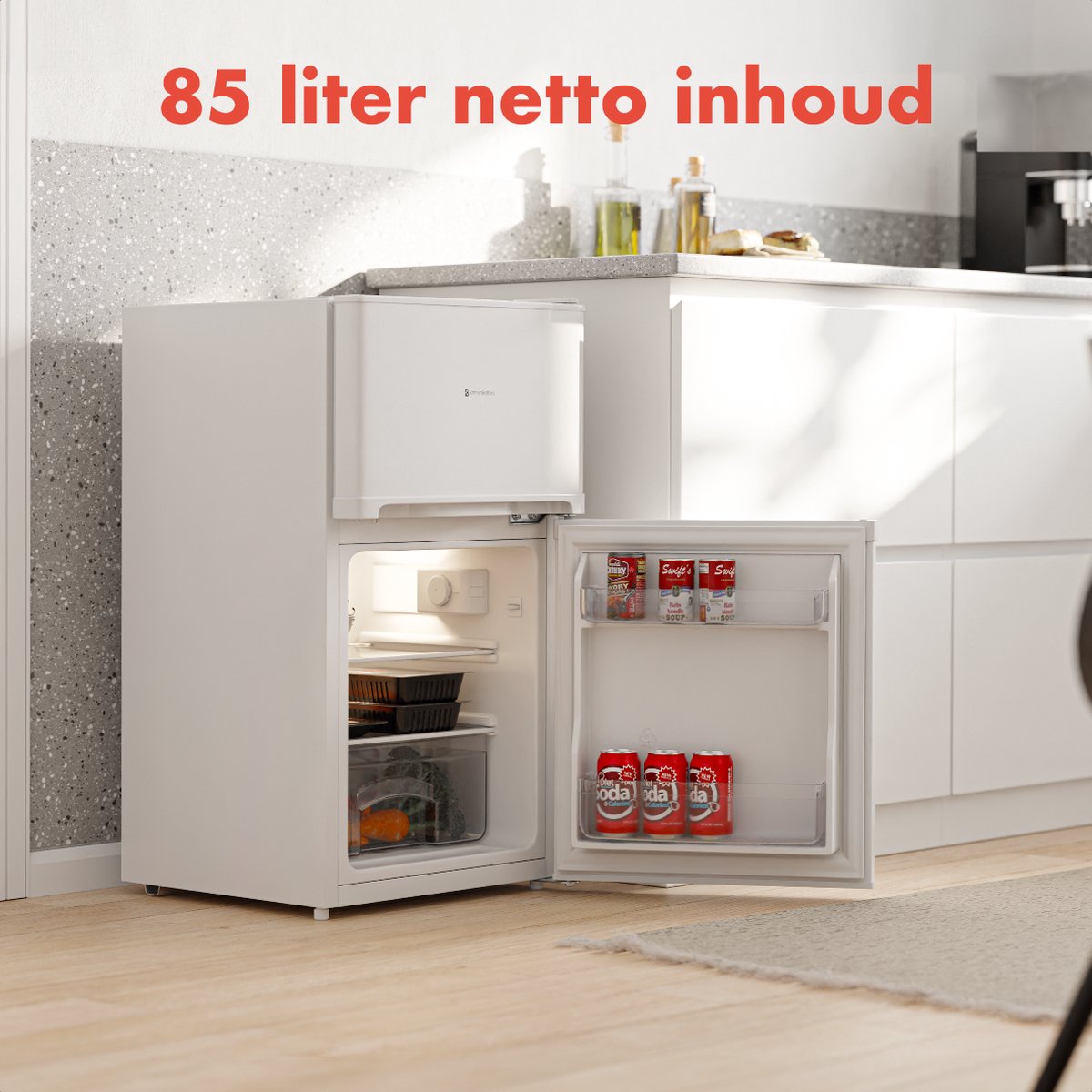 KitchenBrothers Koelkast - 61L Koelvak - 24L Vriesvak - Koelvriescombinatie - Vrijstaand - 50x48x85 cm - Wit