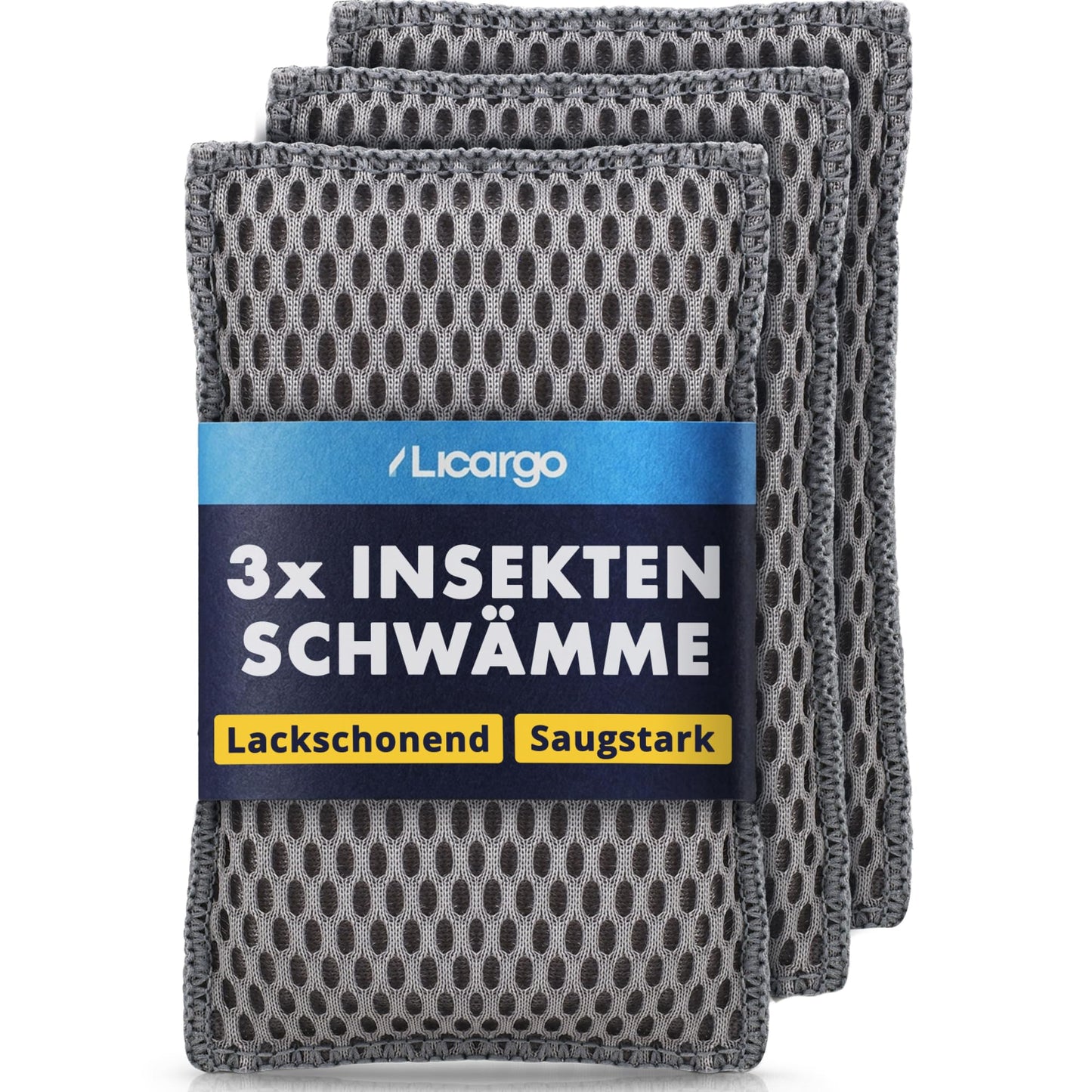 Licargo Insectenspons voor auto set van 3 - Microvezel honingraat - 13 x 8 cm